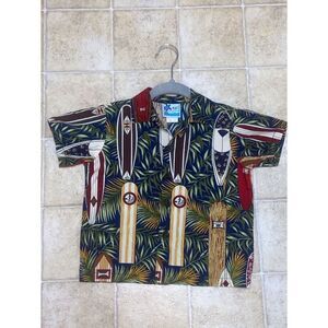 VTG, Kids RJC Made In USA Hawaiian Surfboard Camp Shirt - Green Brown & Red Sz,5
